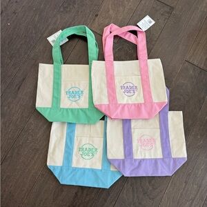 Trader Joe's Pastel Mini Canvas Tote Bags 2025 LIMITED EDITION NWT - LOT OF 4